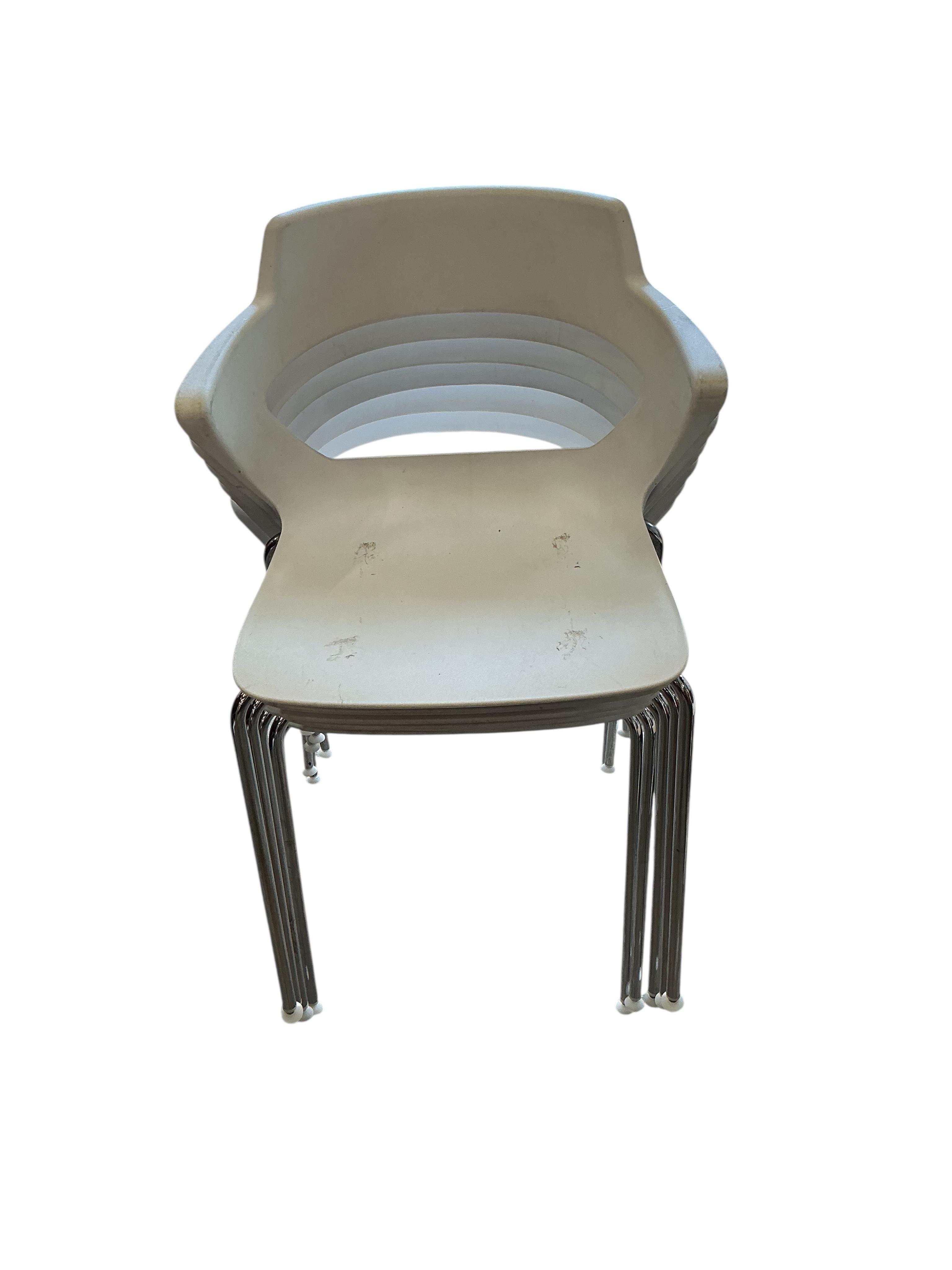 Paolo Lucidi and Luce Pevere for Elite, a set of six white stackable office chairs, width 55cm, depth 45cm, height 80cm